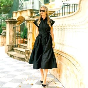 Julia Armory BETTY DRESS DUPIONI - NOIR size Large NWT and hot pink belt